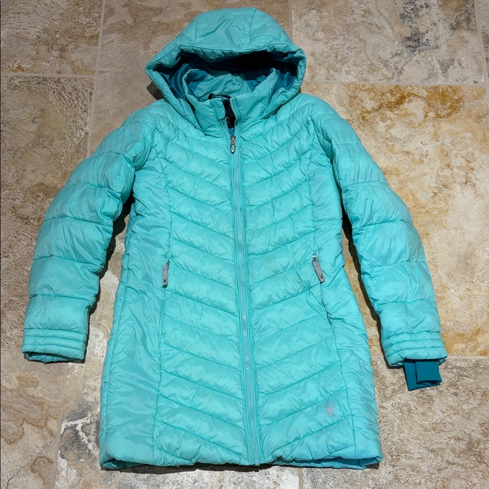 Aqua Hooded Spyder Puffer Jacket